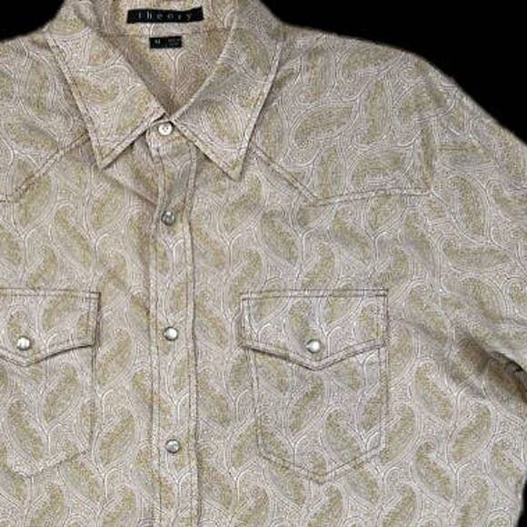 Theory Brown Dress Shirt Paisley Print | Size M - Picture 3 of 4